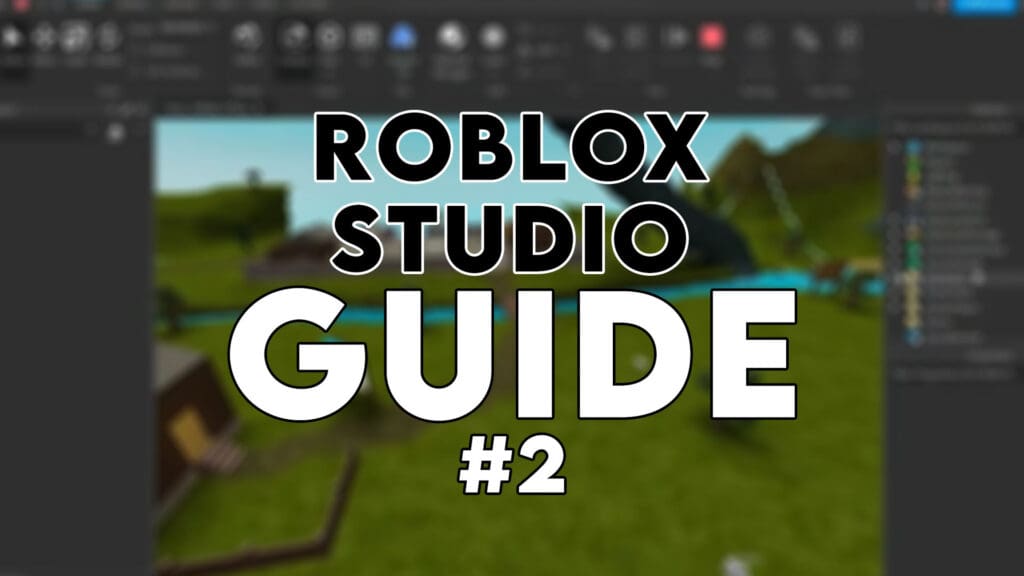 The Title Image for the Roblox Studio Guide, it has the Studio blurred in the background and the Text "Roblox Studio Guide" centered infront.